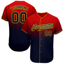 Load image into Gallery viewer, Custom Red Navy-Gold Authentic Fade Fashion Baseball Jersey