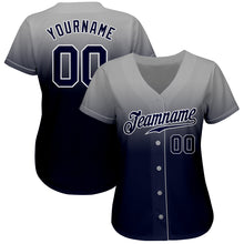 Load image into Gallery viewer, Custom Gray Navy-White Authentic Fade Fashion Baseball Jersey