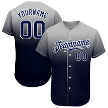 Load image into Gallery viewer, Custom Gray Navy-White Authentic Fade Fashion Baseball Jersey