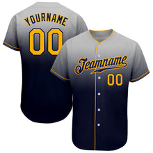 Load image into Gallery viewer, Custom Gray Gold-Navy Authentic Fade Fashion Baseball Jersey