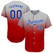 Load image into Gallery viewer, Custom Gray Royal-Red Authentic Fade Fashion Baseball Jersey