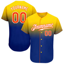 Load image into Gallery viewer, Custom Yellow Orange-Royal Authentic Fade Fashion Baseball Jersey