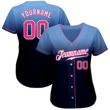 Load image into Gallery viewer, Custom Light Blue Pink-Navy Authentic Fade Fashion Baseball Jersey