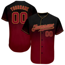 Load image into Gallery viewer, Custom Black Crimson-Old Gold Authentic Fade Fashion Baseball Jersey