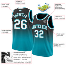 Load image into Gallery viewer, Custom Black White-Teal Authentic Fade Fashion Basketball Jersey