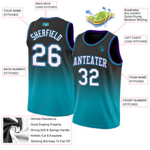 Load image into Gallery viewer, Custom Black White-Teal Authentic Fade Fashion Basketball Jersey