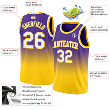 Load image into Gallery viewer, Custom Purple White-Gold Authentic Fade Fashion Basketball Jersey