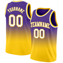 Load image into Gallery viewer, Custom Purple White-Gold Authentic Fade Fashion Basketball Jersey
