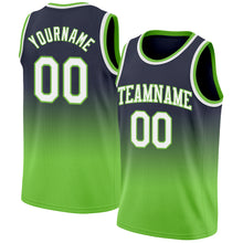 Load image into Gallery viewer, Custom Navy White-Neon Green Authentic Fade Fashion Basketball Jersey