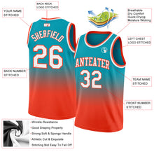 Load image into Gallery viewer, Custom Teal White-Orange Authentic Fade Fashion Basketball Jersey