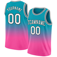 Load image into Gallery viewer, Custom Teal White-Pink Authentic Fade Fashion Basketball Jersey