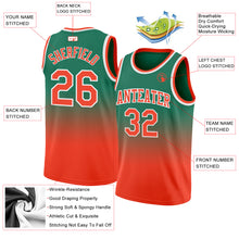 Load image into Gallery viewer, Custom Kelly Green Orange-White Authentic Fade Fashion Basketball Jersey