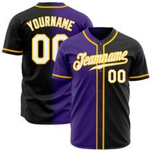 Load image into Gallery viewer, Custom Black White Purple-Gold Authentic Gradient Fashion Baseball Jersey