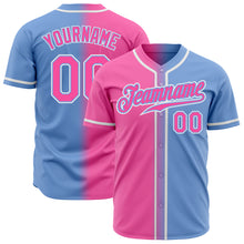 Load image into Gallery viewer, Custom Light Blue Pink-White Authentic Gradient Fashion Baseball Jersey