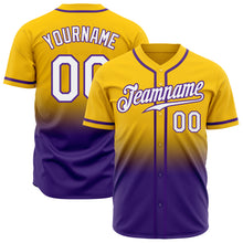 Load image into Gallery viewer, Custom Yellow White-Purple Authentic Fade Fashion Baseball Jersey