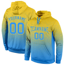 Load image into Gallery viewer, Custom Stitched Gold Powder Blue Fade Fashion Sports Pullover Sweatshirt Hoodie