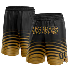 Load image into Gallery viewer, Custom Black Old Gold Pinstripe Fade Fashion Authentic Basketball Shorts
