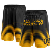 Load image into Gallery viewer, Custom Black Gold Pinstripe Fade Fashion Authentic Basketball Shorts