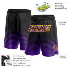 Load image into Gallery viewer, Custom Black Purple-Gold Pinstripe Fade Fashion Authentic Basketball Shorts