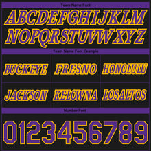 Load image into Gallery viewer, Custom Black Purple-Gold Pinstripe Fade Fashion Authentic Basketball Shorts