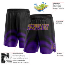 Load image into Gallery viewer, Custom Black Purple-Old Gold Pinstripe Fade Fashion Authentic Basketball Shorts