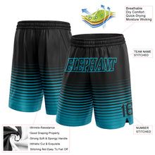 Load image into Gallery viewer, Custom Black Teal Pinstripe Fade Fashion Authentic Basketball Shorts