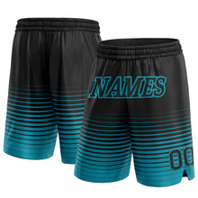 Load image into Gallery viewer, Custom Black Teal Pinstripe Fade Fashion Authentic Basketball Shorts