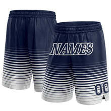 Load image into Gallery viewer, Custom Navy White Pinstripe Fade Fashion Authentic Basketball Shorts