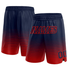 Load image into Gallery viewer, Custom Navy Red Pinstripe Fade Fashion Authentic Basketball Shorts