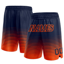 Load image into Gallery viewer, Custom Navy Orange Pinstripe Fade Fashion Authentic Basketball Shorts