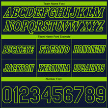 Load image into Gallery viewer, Custom Navy Neon Green Pinstripe Fade Fashion Authentic Basketball Shorts