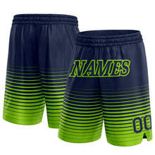 Load image into Gallery viewer, Custom Navy Neon Green Pinstripe Fade Fashion Authentic Basketball Shorts