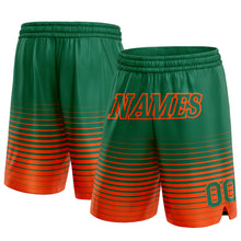 Load image into Gallery viewer, Custom Kelly Green Orange Pinstripe Fade Fashion Authentic Basketball Shorts