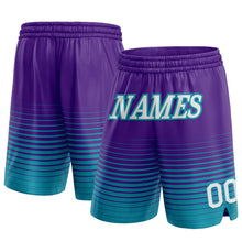Load image into Gallery viewer, Custom Purple White-Teal Pinstripe Fade Fashion Authentic Basketball Shorts