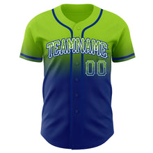 Load image into Gallery viewer, Custom Neon Green White-Royal Authentic Fade Fashion Baseball Jersey