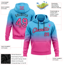 Load image into Gallery viewer, Custom Stitched Sky Blue Pink-Black Fade Fashion Sports Pullover Sweatshirt Hoodie