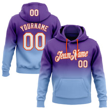Load image into Gallery viewer, Custom Stitched Purple White Light Blue-Orange Fade Fashion Sports Pullover Sweatshirt Hoodie