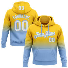 Load image into Gallery viewer, Custom Stitched Yellow White-Light Blue Fade Fashion Sports Pullover Sweatshirt Hoodie