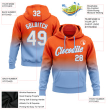 Load image into Gallery viewer, Custom Stitched Orange White-Light Blue Fade Fashion Sports Pullover Sweatshirt Hoodie