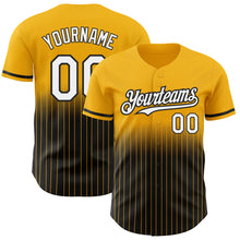 Load image into Gallery viewer, Custom Gold Pinstripe White-Black Authentic Fade Fashion Baseball Jersey