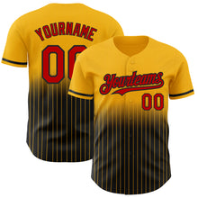 Load image into Gallery viewer, Custom Gold Pinstripe Red-Black Authentic Fade Fashion Baseball Jersey