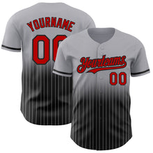 Load image into Gallery viewer, Custom Gray Pinstripe Red-Black Authentic Fade Fashion Baseball Jersey