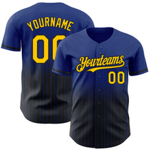 Load image into Gallery viewer, Custom Royal Pinstripe Yellow-Black Authentic Fade Fashion Baseball Jersey