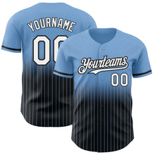 Load image into Gallery viewer, Custom Light Blue Pinstripe White-Black Authentic Fade Fashion Baseball Jersey