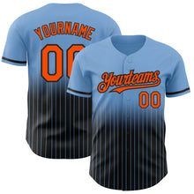 Load image into Gallery viewer, Custom Light Blue Pinstripe Orange-Black Authentic Fade Fashion Baseball Jersey