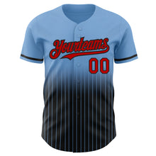 Load image into Gallery viewer, Custom Light Blue Pinstripe Red-Black Authentic Fade Fashion Baseball Jersey