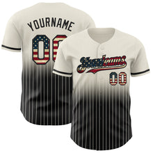 Load image into Gallery viewer, Custom Cream Pinstripe Vintage USA Flag-Black Authentic Fade Fashion Baseball Jersey