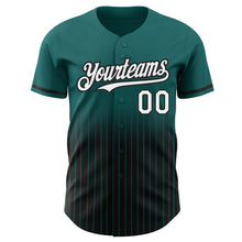 Load image into Gallery viewer, Custom Teal Pinstripe White-Black Authentic Fade Fashion Baseball Jersey