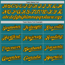 Load image into Gallery viewer, Custom Teal Pinstripe Gold-Black Authentic Fade Fashion Baseball Jersey