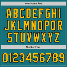 Load image into Gallery viewer, Custom Teal Pinstripe Gold-Black Authentic Fade Fashion Baseball Jersey